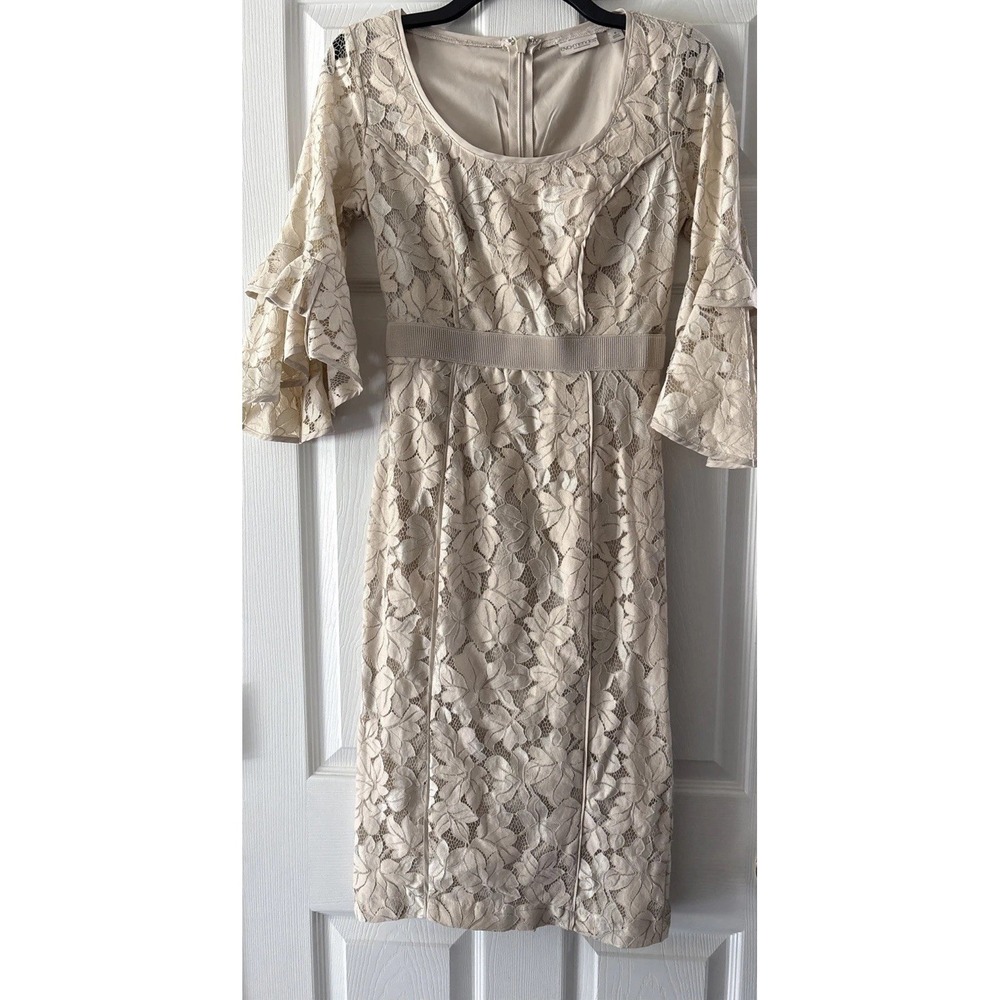 Eva Mendes New York & Company‎ Beige Lace Bell Sleeve Sheath Dress Size 0